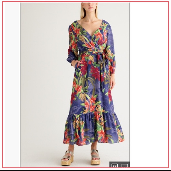 NWT TOMMY BAHAMA Villa Views Long Sleeve Floral Maxi Dress - Picture 2 of 8
